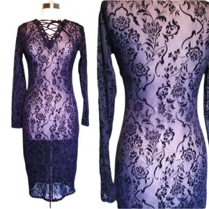 Xhilaration black roses Floral Long Sleeves Dress
